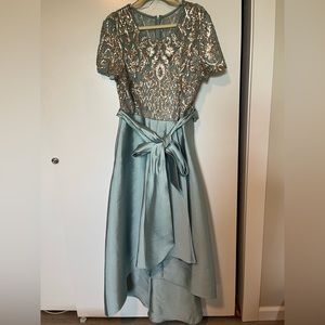 R & M Richards Womens Hi-Low Sequined Party Dress, Mint Color / Bronze sequins